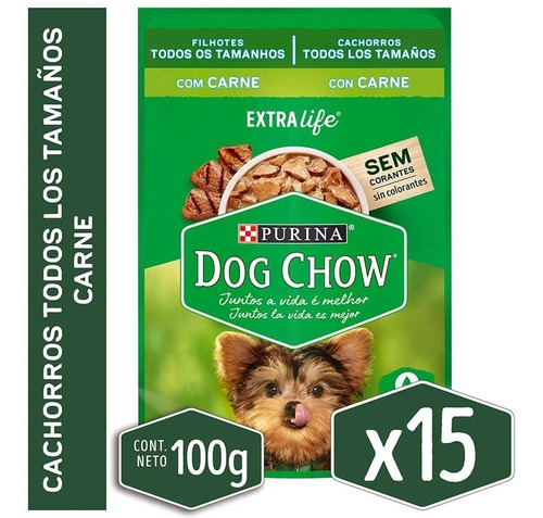  Dog Chow® Cachorros Con Carne 100gr X 15 Unidades