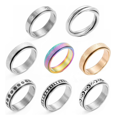 Fidget Rings For Anxiety Stainless Steel Spinner Ring Set Fo