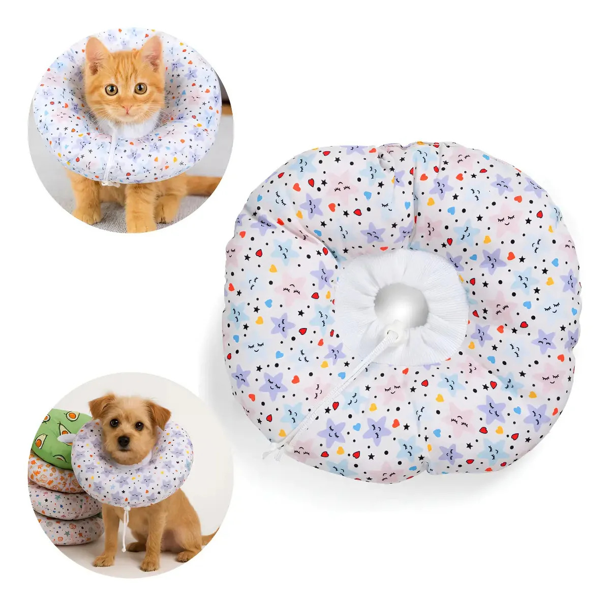 Cone Colar Elizabetano Pós Cirúrgico De Tecido Cães E Gatos Estrelas P