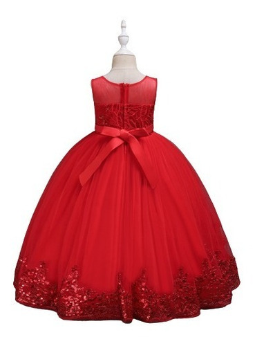 Vestido Niña Elegante Boda Fiesta Presentación Rojo Floreado | Envío gratis