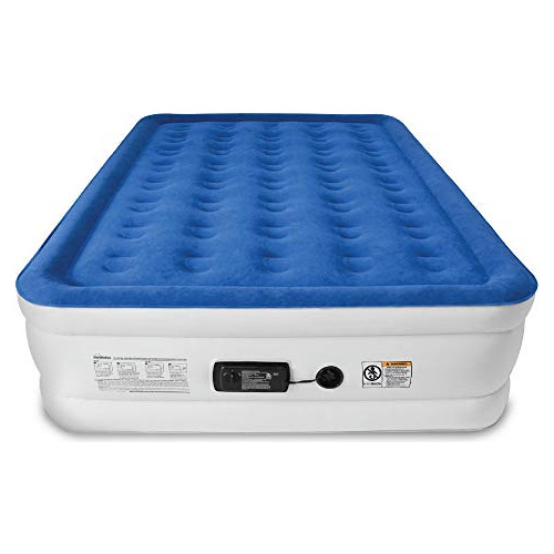 Colchon Inflable Tamaño Queen Color Blanco Azul Con Bomba