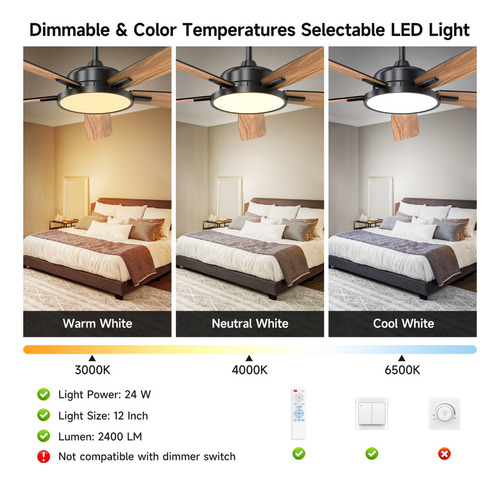 Li Ventilador De Techo Con Mando A Distancia 132.08cm Negro