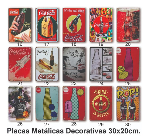 Imagen 4 de 10 de Placa Decorativa Coca Cola Retro Metal Cuadros Bar 30x20