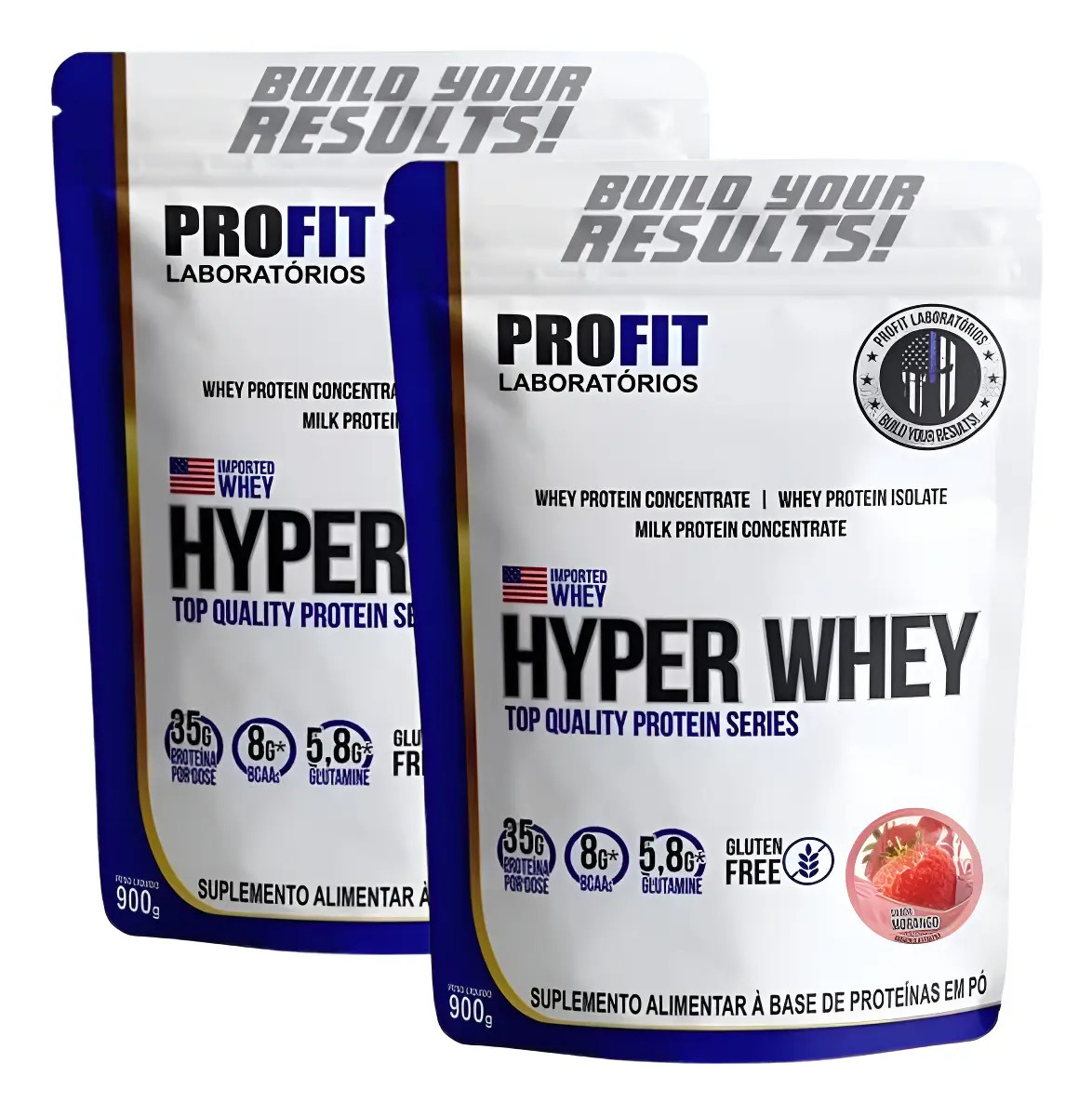 Suplemento Em Pó Profit 2x Hyper Whey Protein Isolado Morango Profit 900g Whey Protein 2x Hyper Whey Protein Isolado Morango Profit 900g Sabor Morango De 1.8kg Pacote X 2 U