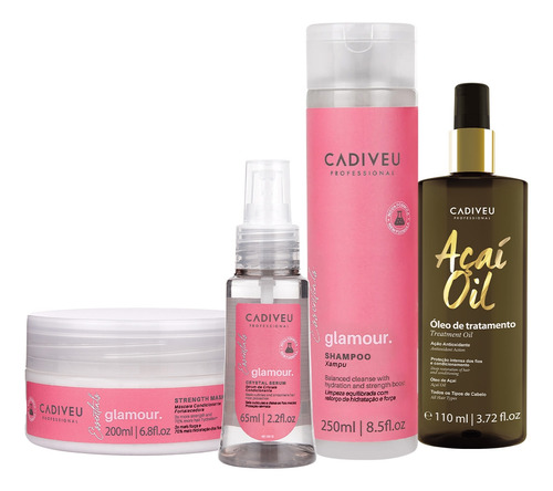 Kit Cadiveu Essentials Glamour Sh Máscara Sérum E Açaí Oil