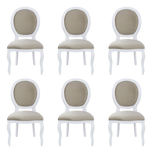Conjunto 6 Cadeiras Medalhão Branco Encosto Estofado