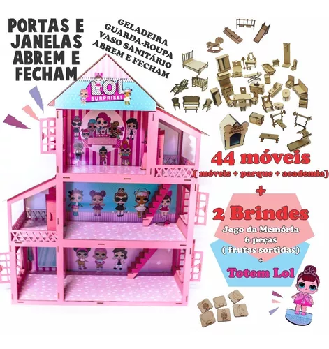 Casinha De Boneca Grande 60cm De Madeira mdf + Kit Mini Moveis 30 peças :  : Brinquedos e Jogos