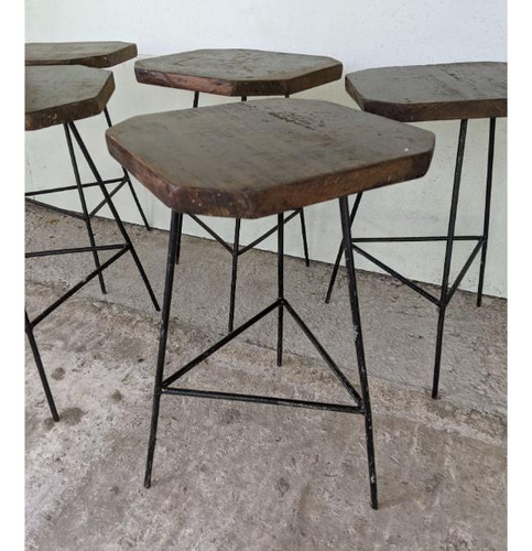 Taburete Antiguo De Hierro Y Madera, Asiento 29cm, Alto 44cm (Usado)