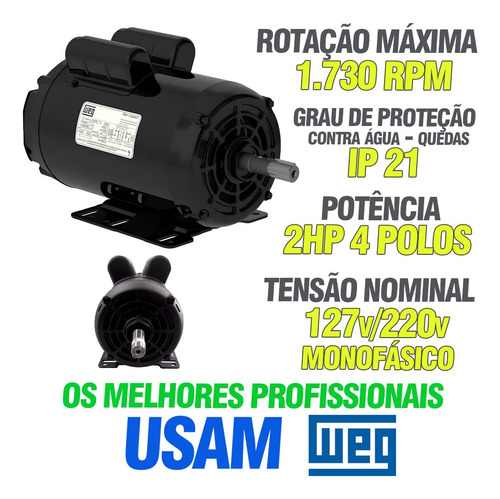 Motor Monofasico Weg 2cv 4 Polos Horario E Anti Horario