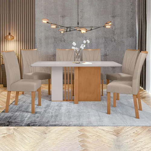 Conjunto Mesa 170cm Astrid Com Vidro E 6 Cadeiras Dewt