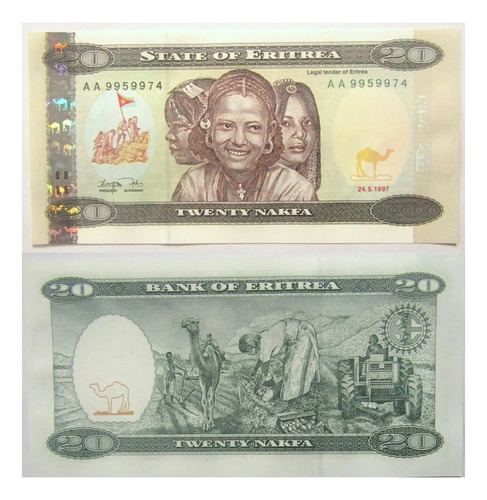 Eritrea Billete 20 Nakfa Año 1997 Pick 4 Unc Sin Circular