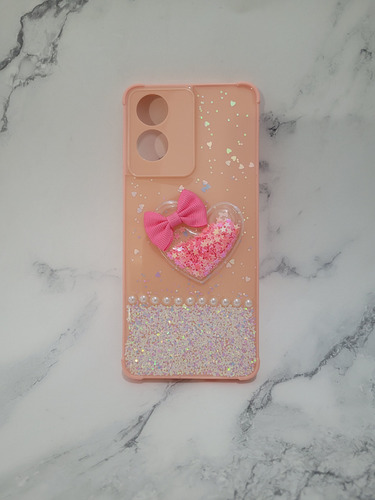 Funda De Brillo Corazon Para Motorola G04 G04s G24 Power E14 Rosa