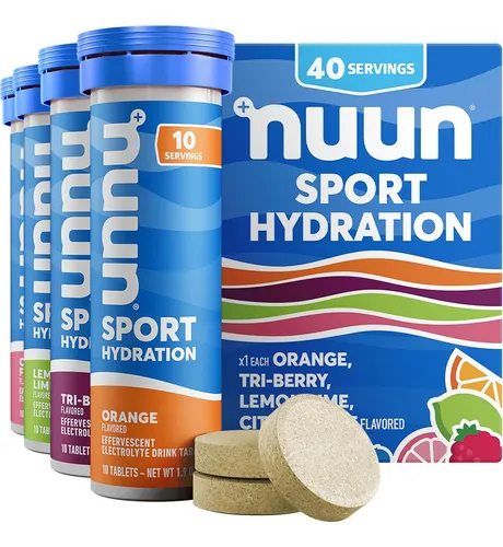 Nuun Sport Tabletas Electrolíticas – Hidratación Vegana con 5 Electrolitos, 1g de Azúcar, Sin Gluten, Sabor Cítrico y Berry, 4 Tubos (40 Porciones)​