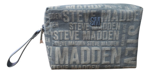 Cosmetiquera Grande Steve Madden Doble Cierre Azul Acero Floreado