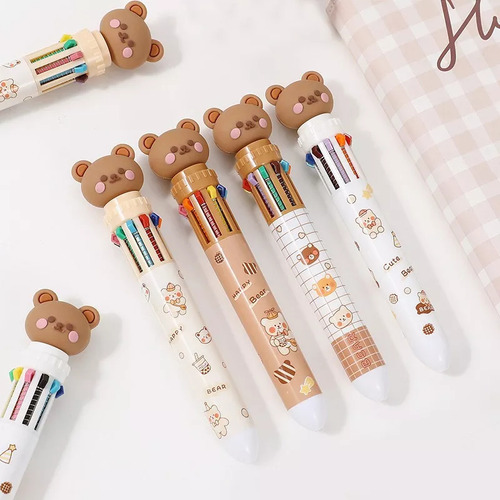 Bolígrafo Push Type Bear, 4 Lápices De Colores