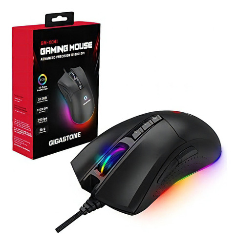 Gigastone Ratón Para Juegos 12,000 Dpi Ratón Gaming Con Cable Con Retroiluminación Rgb, 8 Botones Programables, 512 Kb De Memoria Integrada Más Adecuado Para Windows 7 Y Versiones Posteriores