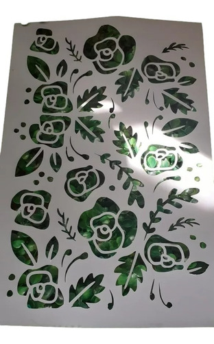 Stencil Decorativo Rosas Y Hojas 18x27