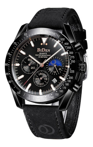 Reloj Cronógrafo Biden Para Hombre, Correa De Piel, Casual