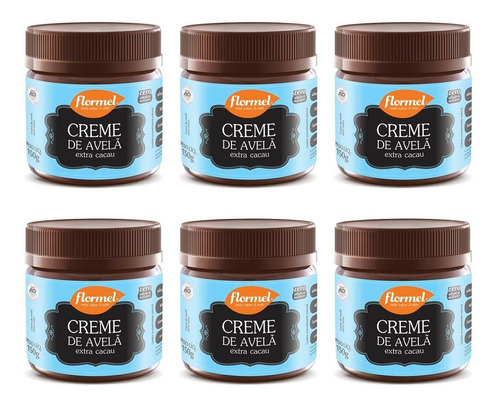 06 Potes De Creme Extra Cacau Com Avelã Flormel 