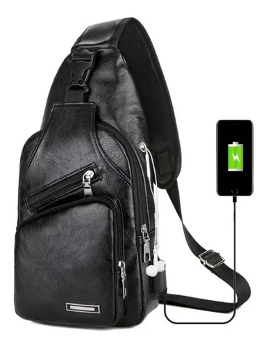 Morral Bandolera Con Usb De Cuero Pu De Hombre - Celular