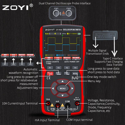 Osciloscopio De Mano 3 En 1 Automotriz 50mhz
