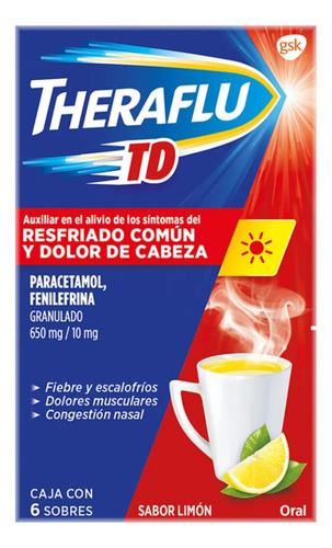 Theraflu Td Resfriado Dolor De Cabeza Sabor Limón 6 Sobres 