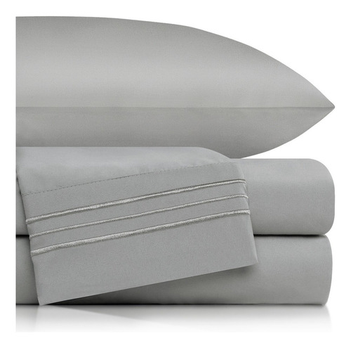 Sábanas Bordadas Queen Size - Real Textil- 2000 Collection Color Gris Oscuro