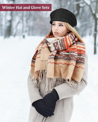 Gorro Invierno Bufanda Guantes Tactiles Con Tejido De Punto