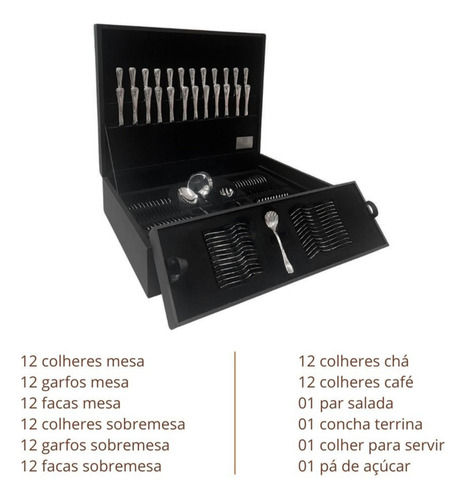 Faqueiro Aço Inox 18/10 Estojo Madeira 101pc Croise Hercules