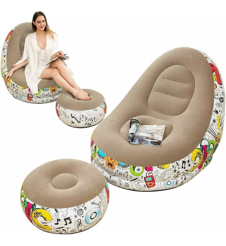 Sillón Inflable Portátil Ocio 2en1 Con Reposapiés+inflador