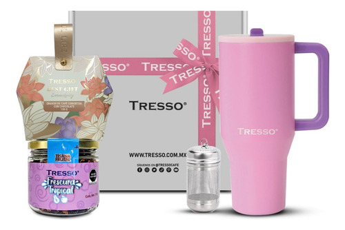 Kit Termo Rosa, Infusor, Chocolates Y Tisana Rosa Frescura Tropical