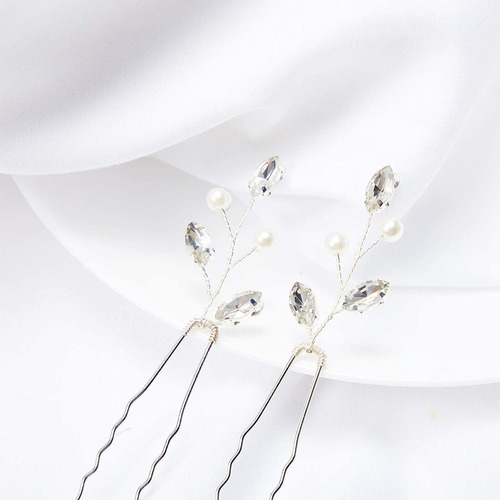 6 Pieces Pearl Crystal Bridal Hair Pins Rhinestone Flower We