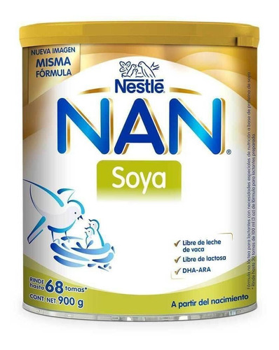 Leche de fórmula en polvo sin TACC Nestlé Nan Soya en lata de 1 de 900g - 0  a 6 meses