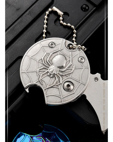 Mini Canivete Chaveiro Spyder Sobrevivência Moeda Dobrável Cor Preto