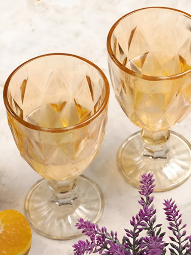 Set X 6 Copas Vintage Vidrio Rombos Para Agua Vino Bebidas Color Ambar/dorado