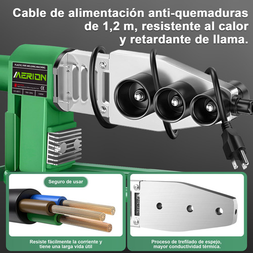 1200w Termofusor Kit Con Pantalla Digital y 6 Dados 20-63mm Merion Verde