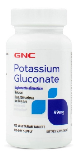 Gluconato De Potasio 99 Mg Gnc 100 Tabletas Sabor Sin Sabor