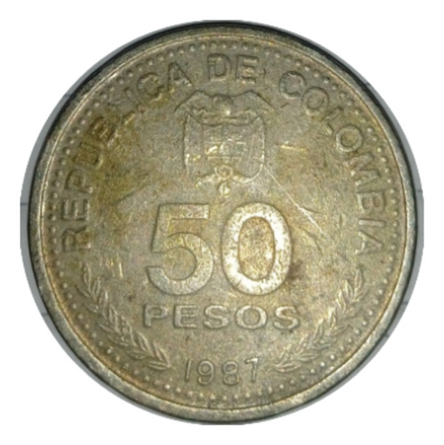 Moneda 50 Pesos Colombia 1987 Centenario Nacional 