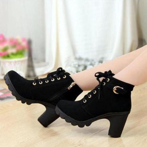 A Botas Para Mujer, Retro, Tacón Grueso, Zapatos De Tacón Al