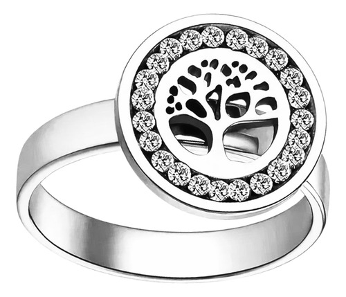 Anillo Argolla Árbol De La Vida Cz Acero Inoxidable Mujer