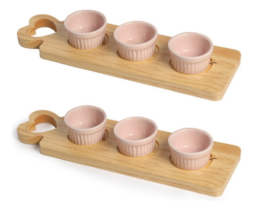 Kit Petisqueira Tabuas + Potinhos De Porcelana 50ml Cor Rosa