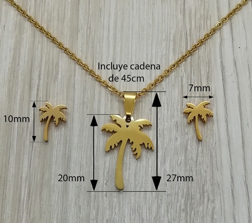 Imagen 4 de 4 de Juego Collar Y Aretes Diseño Palmera Chapa De Oro 22k M3132