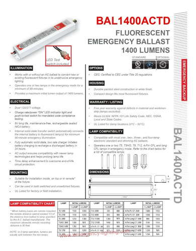 Balastro De Emergencia Bal1400actd 1400 Lumens 90 Min