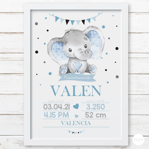 Lamina Cartel Recuerdo Imprimible Personalizado Elefante Cel