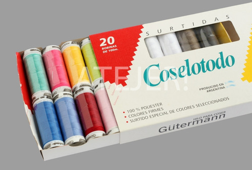 Imagen 2 de 5 de Cofre Hilo Coselotodo 100 % Poliester Caja 20 Bobinas Surt.