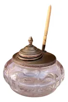 Comprar Antiguo Tintero En Cristal Finamente Tallado Con Pluma