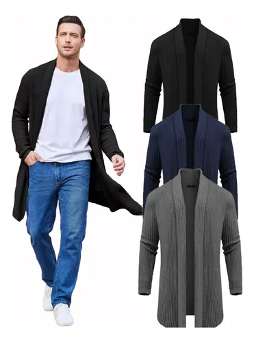 Saco Sueter Cardigan Casual Largo Abierto Para Hombre