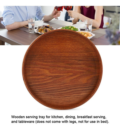 Imagen 6 de 6 de Bandeja Redonda De Madera Natural Para Servir, Plato De Made