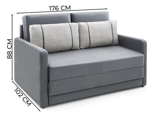 Sofá-cama 3 Lugares Queen Herval Space, Suede Molhado Cinza Cor Cinza-escuro Desenho Do Tecido Liso