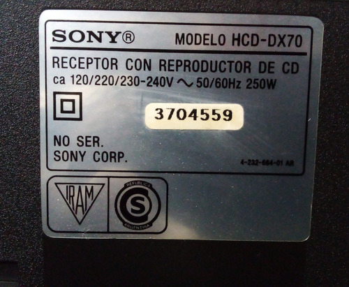 Minicomponente Sony Modelo Hcd-dx70 Leer Bien Gris Oscuro 250 W (Usado)